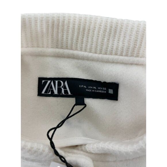 Zara Womens Soft Bomber Jacket Size XL White Gold Snap Button 4968/223 NWT - Picture 3 of 8